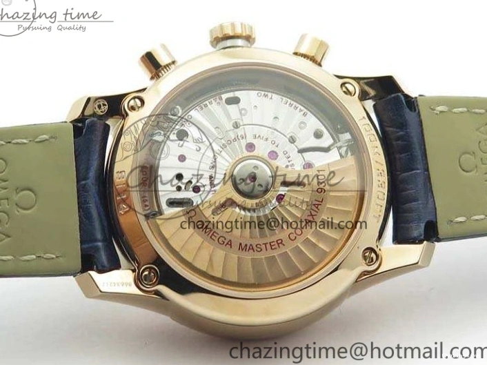 0128 QuickDry De Ville Chronograph RG OMF 1:1 Best Edition Blue Dial On Blue Leather Strap A 8107